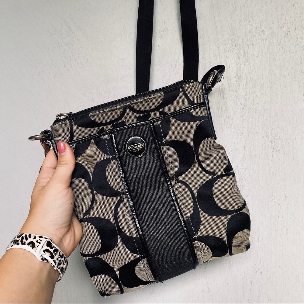 Coach Black & Tan Signature Logo Crossbody Bag
